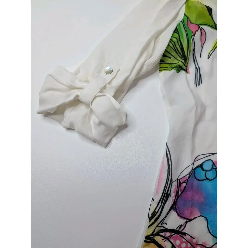 Simply Art by Dolcezza Floral Button-Up 3/4 Roll Up Sleeve Blouse Size M - Picture 3 of 10